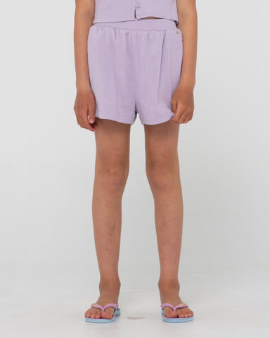 Girl wearing Harlo Elastic Waist Short Girls in Muted Lavender