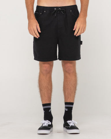 Man wearing Dungaree Elastic Short in Black