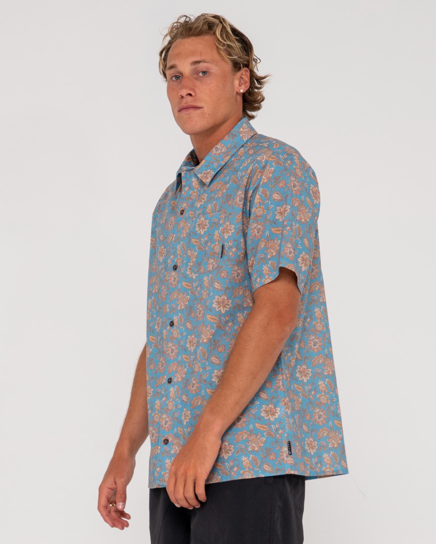 Mosaic Ramie Short Sleeve Shirt - Sea Spray | Rusty Australia