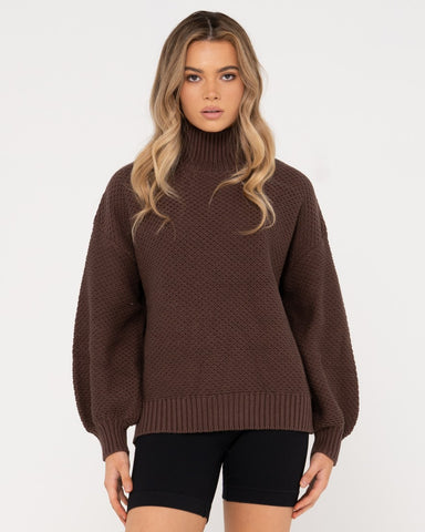 Woman wearing Marlow Chunky Knit in Brown