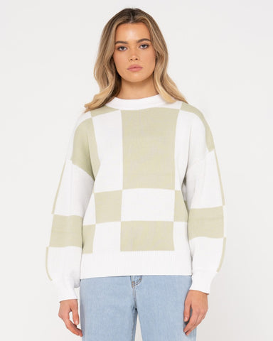 Woman wearing Dora Crew Neck Knit in Pastel Lime