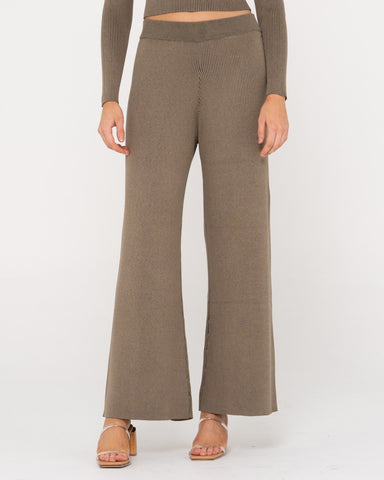 Woman wearing Solace Wide Leg Lounge Pant in Olive Green