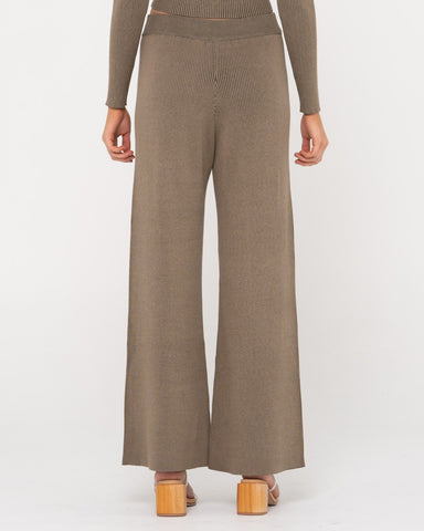 Woman wearing Solace Wide Leg Lounge Pant in Olive Green