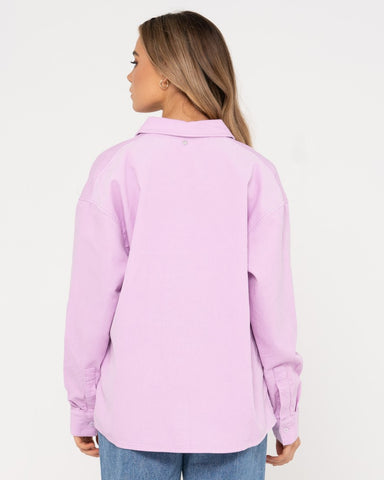 Woman wearing Louis Mini Cord Shirt in Lavender