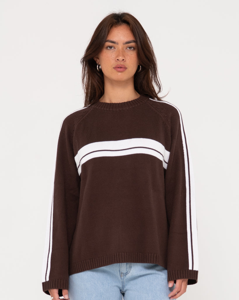White Lines Long Sleeve Crew Neck Knit Cappuccino Rusty Australia