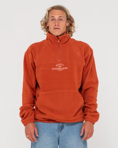 Man wearing Middle Section Relaxed Crew Polar Fleece in Bombay Brown / Whisper White