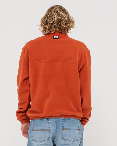 Man wearing Middle Section Relaxed Crew Polar Fleece in Bombay Brown / Whisper White