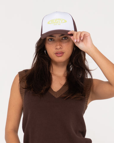 Womans Bless You Trucker Cap in Cappuccino