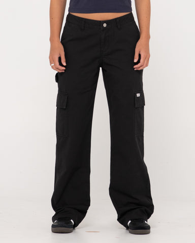 Woman wearing Cade Low Straight Canvas Cargo Pant in Vintage Black