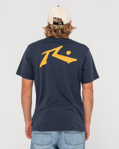 Man wearing Competition Short Sleeve Tee in Navy / Gold