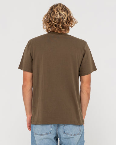Man wearing One Hit Cf Competition Short Sleeve Tee in Rifle Green / Pumice Stone