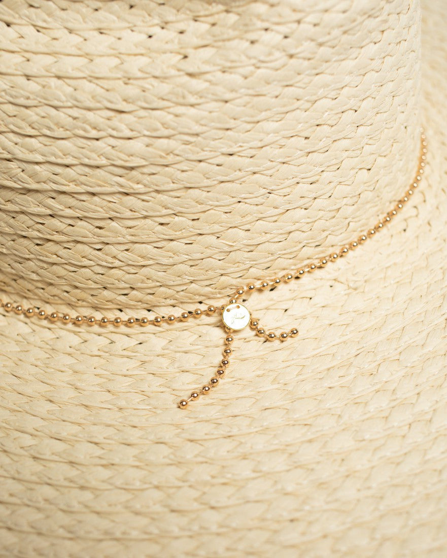 Double Chain Strap Straw Boater Hat L