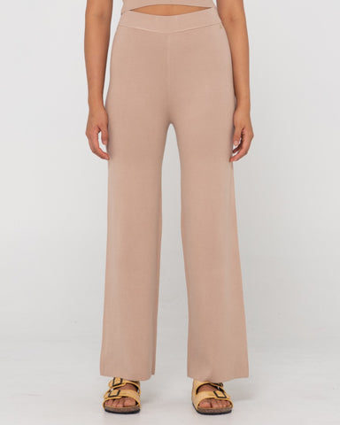 Woman wearing Amelia Wide Leg Pant in Taupe