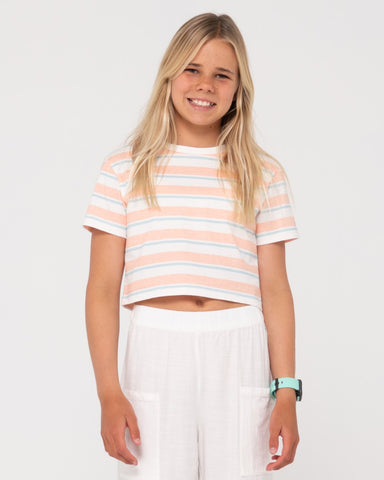Girl wearing Camila Stripe Tee Girls in Peach