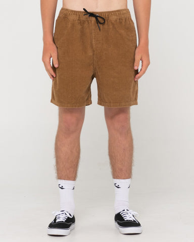 Man wearing Rifts Small Cord Elastic Short in Camel