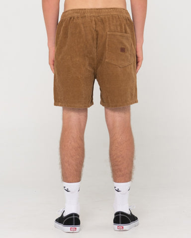 Man wearing Rifts Small Cord Elastic Short in Camel