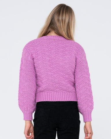 Girl wearing Loulou Crew Neck Knit Girls in Violet
