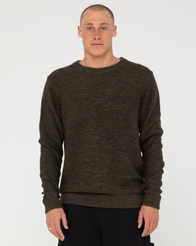 Man wearing Skyliner Crew Neck Knit in Shadow Army