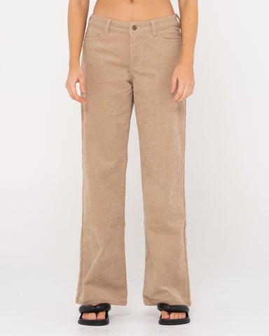 Woman wearing The Secret Low Rise Cord Pant in Oatmeal