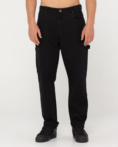 Man wearing Dungaree 5 Pkt Pant in Black