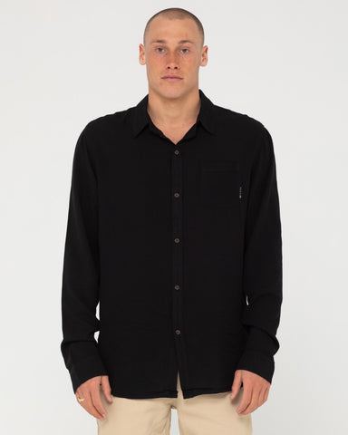Man wearing Razor Long Sleeve Rayon Shirt in Black