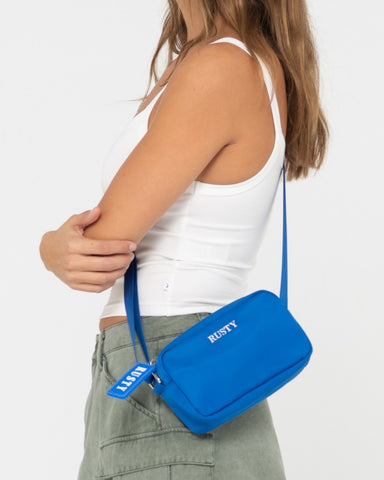 Womans Runaway Nylon Side Bag in Electric Blue