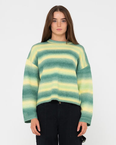 Woman wearing Marissa Long Sleeve Crew Neck Ombre Knit in Lime