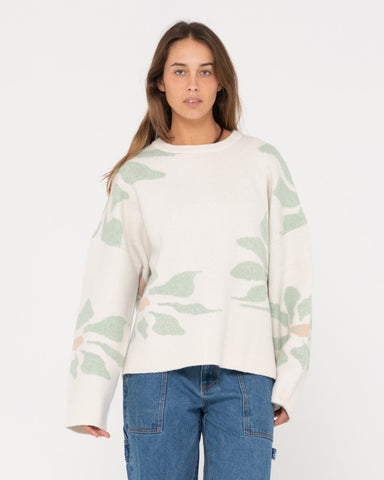 Woman wearing Lily Relaxed Fit Crew Neck Knit in Snow