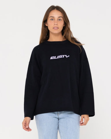 Woman wearing Rider Relaxed Crew Neck Knit in Black