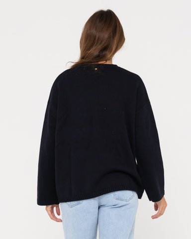 Woman wearing Rider Relaxed Crew Neck Knit in Black