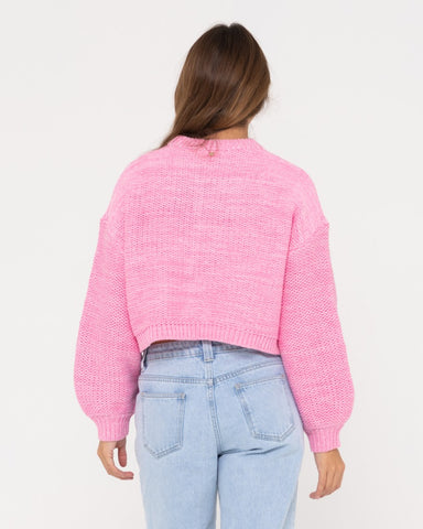 Woman wearing Marlow Cropped Chunky Knit in Soft Orchid