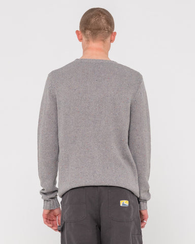 Man wearing Magnuson Crew Neck Knit in Oyster Gray