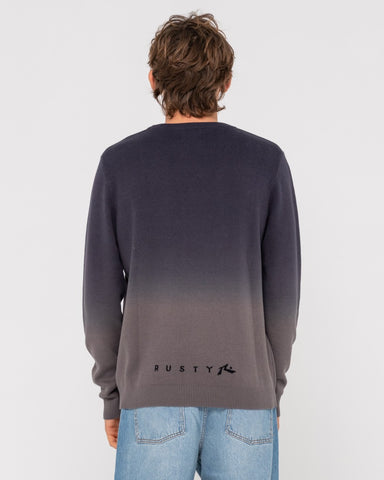 Man wearing Gradient Ho-stack Crew Knit in Black / White