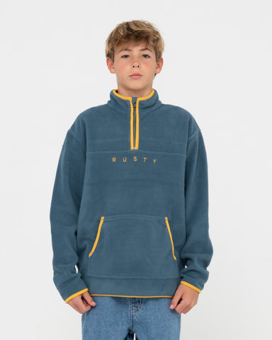 Boy wearing Polarized 1/4 Zip Polar Fleece Boys in China Blue