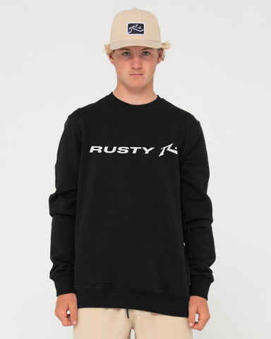 Boy wearing Vital Rusty Crew Fleece Boys in Black / White