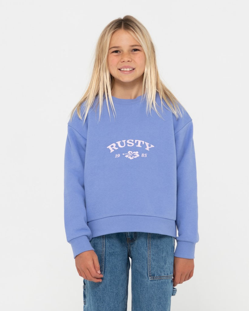 Thriving Relaxed Crew Fleece Girls - Periwinkle Blue | Rusty Australia