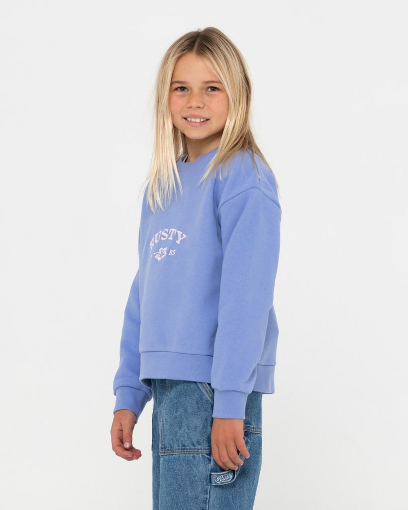 Thriving Relaxed Crew Fleece Girls - Periwinkle Blue | Rusty Australia