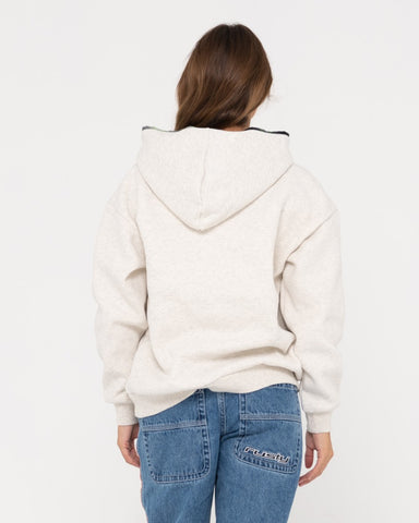 Woman wearing Country Club Oversized Hooded Fleece in White Marle