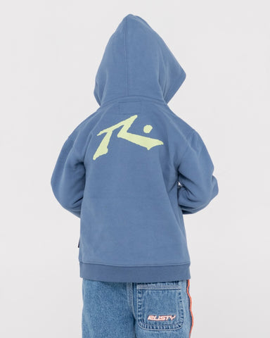 Boy wearing Competition Hooded Fleece Runts in China Blue/lime