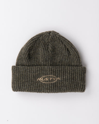Mens Nowhere Recycled Beanie in Shadow Army