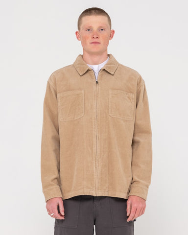 Man wearing V8 Coup Cord Jacket in Light Fennel