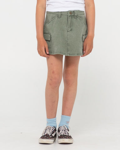 Girl wearing Brooks Low Rise Twill Cargo Skirt Girls in Faded Pistachio