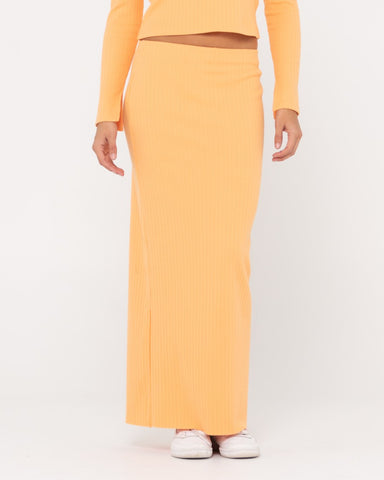 Woman wearing Scarlett Maxi Skirt in Apricot Blush