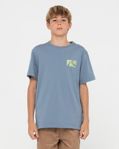 Boy wearing R Dot Short Sleeve Tee Boys in China Blue/lime