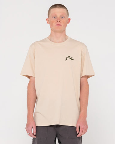 Man wearing Competition Short Sleeve Tee in Cuban Sand/rifle Gre
