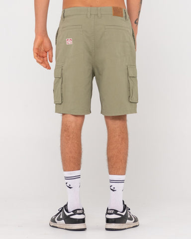 Man wearing Sheet The Bed 2.0 Cargo Short in Army Green
