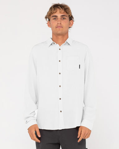 Man wearing Razor Long Sleeve Rayon Shirt in White